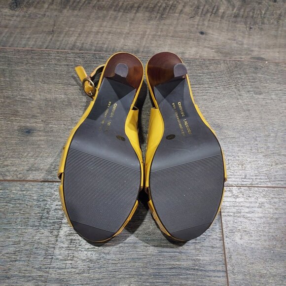 Chinese Laundry Yellow Patent Leather Slingback Brown Heels Pickstitch Size 7 - Picture 4 of 12
